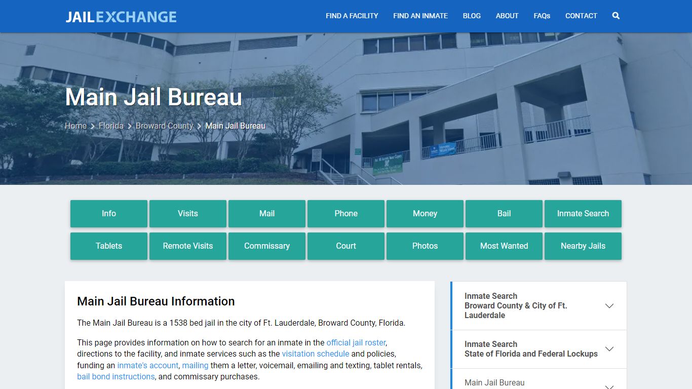 Main Jail Bureau, FL Inmate Search, Information