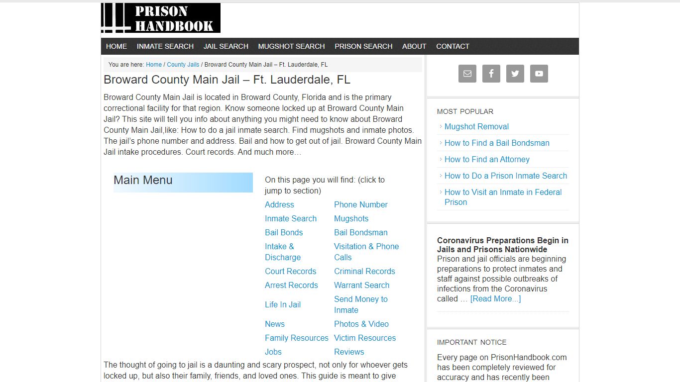 Broward County Main Jail – Ft. Lauderdale, FL - Prison Handbook